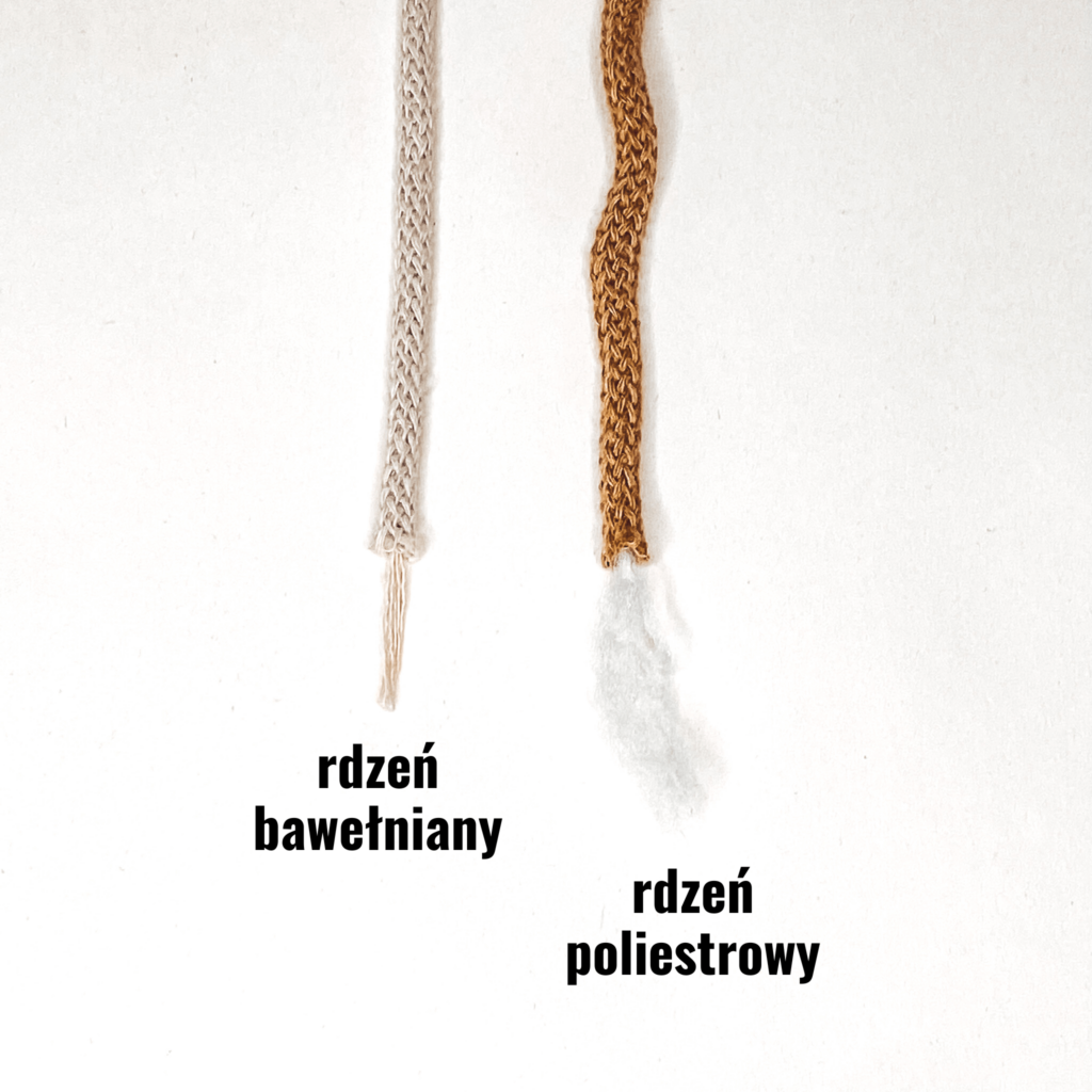 Rdzeń bawełniany i rdzeń poliestrowy sznurka do makramy - porównanie